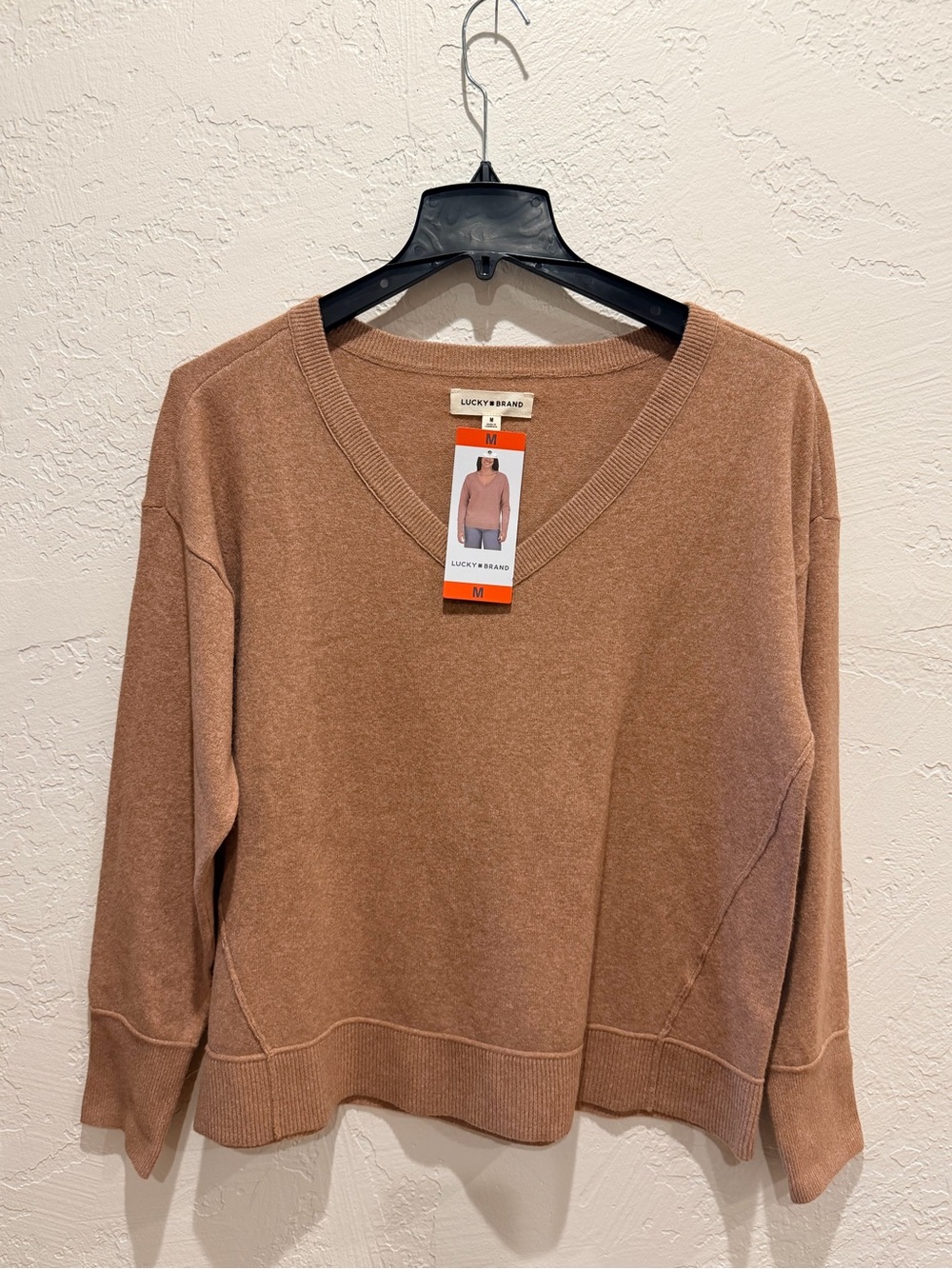 Lucky Brand Women's V-Neck Sweater in Camel Tan